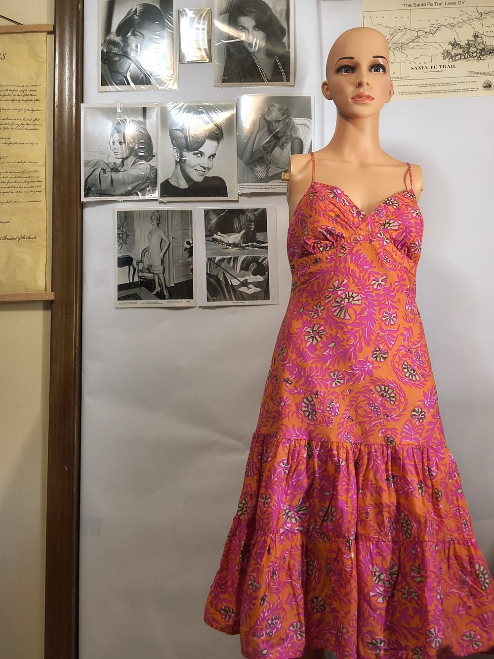 GAP Y2K 2006 Pink Orange Floral Drop Waist Dress Size 2 - Picture 2 of 13